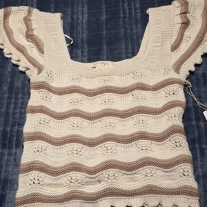 Elegant Cream and Brown Knit Top